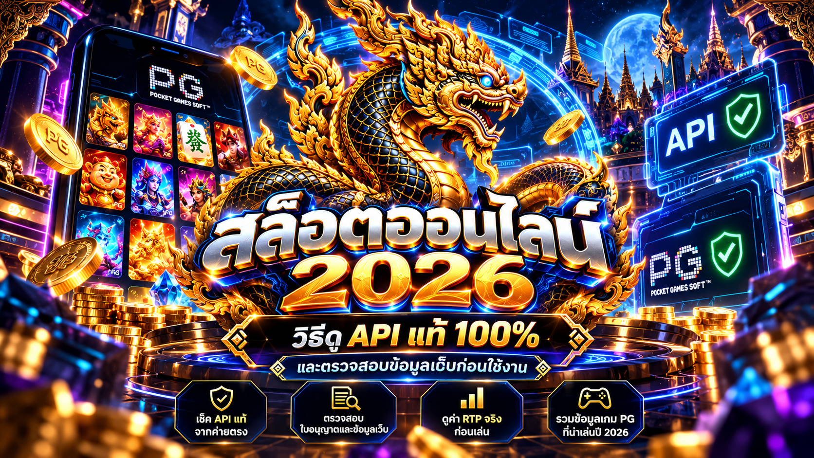หน้าจอเกมสล็อตสมมติสำหรับอธิบายสัญลักษณ์และกติกา